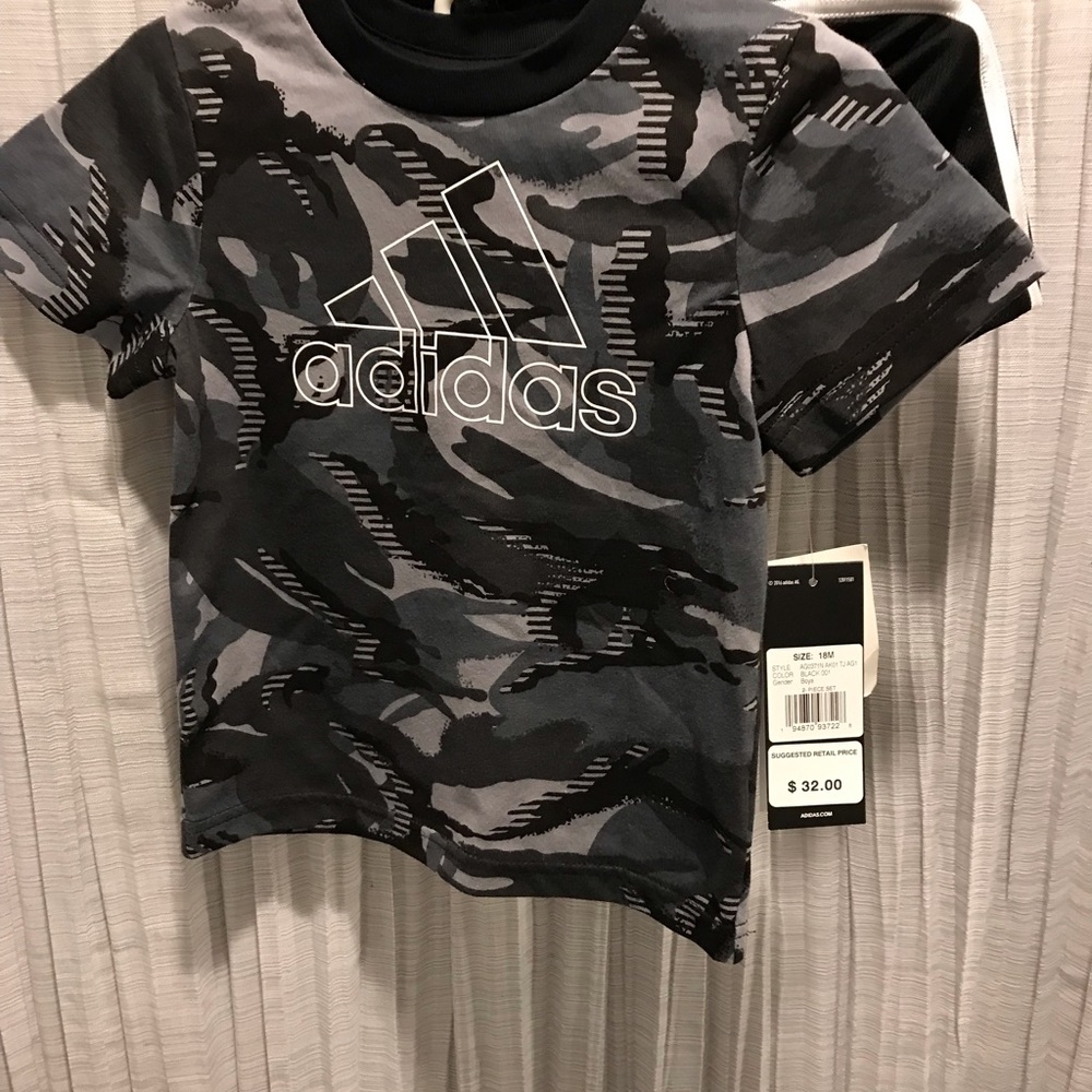 ADIDAS BOY 18 M BLACK SHORT & TEE SET & BLUE ONE PIECE & GRAY PRINT ONE PIECE - Picture 13 of 13